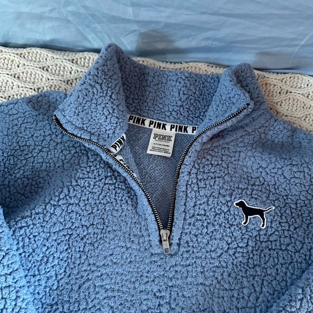 Victoria's Secret PINK Blue Sherpa Quarter-Zip Pullover